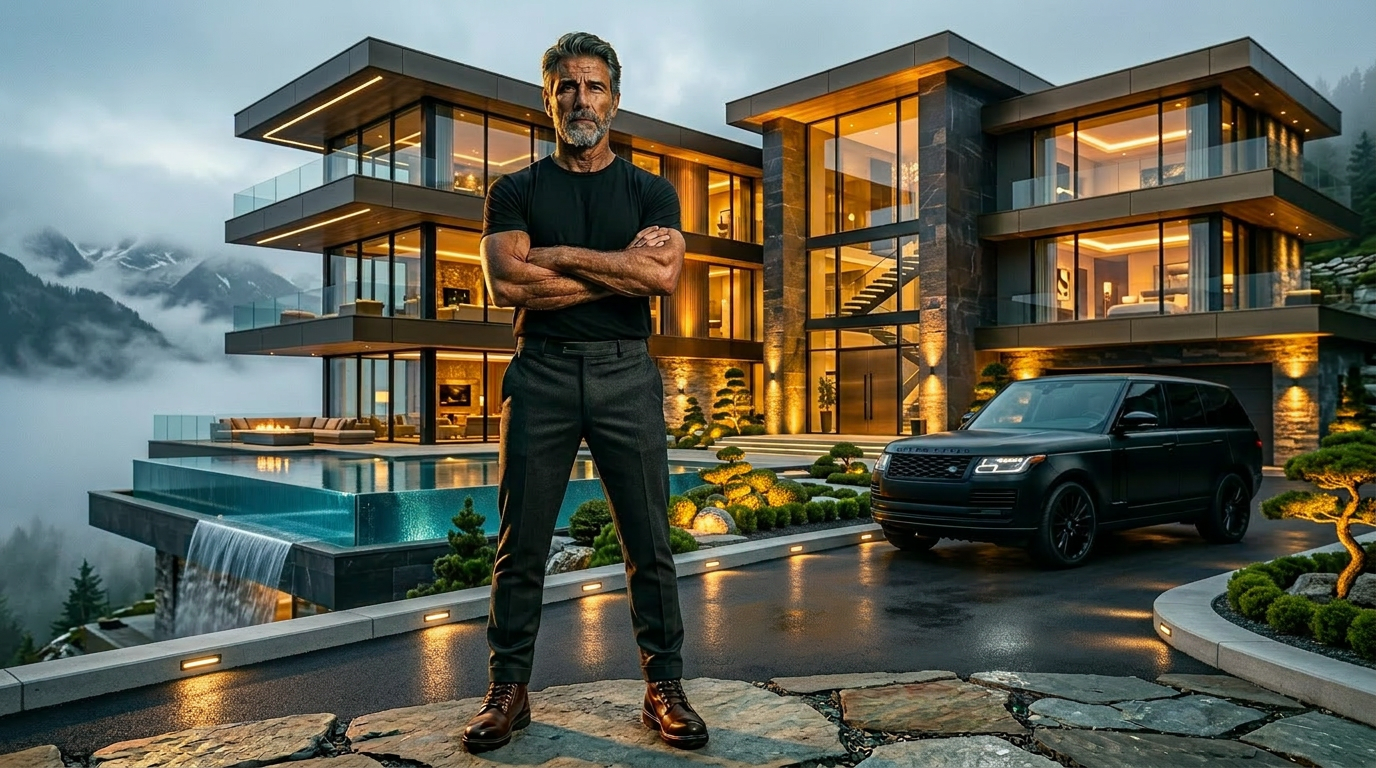 Black stone sanctuary with gold veining and smoky mist