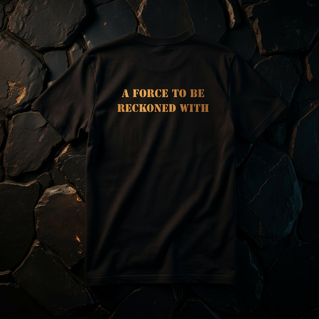 Wild Well Tee — back view with gold 'A Force To Be Reckoned With' print